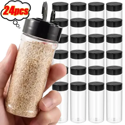 24-1PCS Clear Seasoning Jars Plastic Spice Containers Bottles For Storing Spice Herbs Season Powders