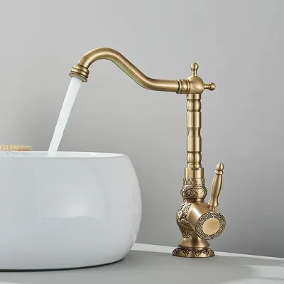 Uythner Kitchen Sink Faucets Retro Brass Antique Bronze Single Handle Kitchen Basin Faucets Deck