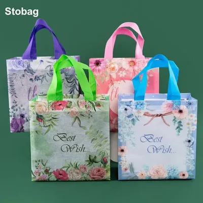 StoBag 8/20pcs Non-woven Tote Bags Thank You Gift Fabric Candy Cake Packaging Waterproof Storage