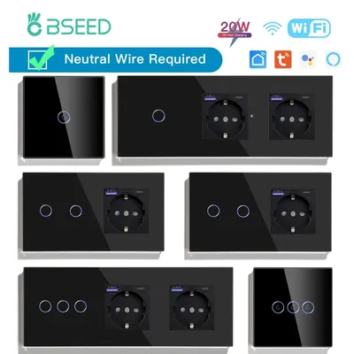 BSEED WIF Light Switches 1/2/3Gang 1/2/3Way Smart Wall Touch Switches Tuya APP Glass 20W Phone Fast