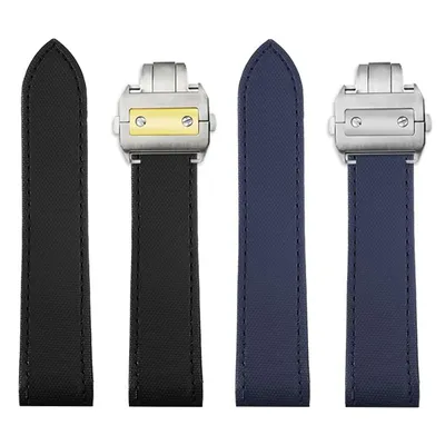 High Quality Watch Strap For Cartier Series Santos 100 Nylon Canvas Black Blue Santos100 Folding