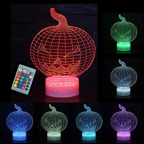 3d zucca luce notturna illusione lampada regalo di halloween decorazione per bambini 16 colori con telecomando per bambini camera da letto con tocco 3d illusione luce notturna nataleamp; regali a