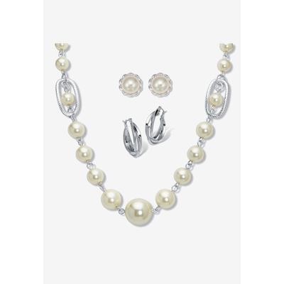 Women's Silvertone Simulated Pearl Silvertone Graduated Jewelry Set, 18 Inches by Roamans in Pearl