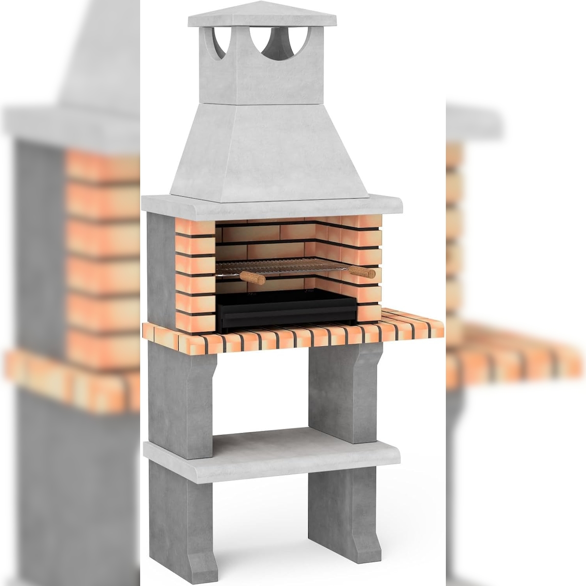 MAESTRO FERRETERO MF - Vorgefertigter Gartenkamin für Holz und Holzkohle Modell Luna Plus XL (Grau, Orange - 95 x 47 x 190 cm) REF: 3541/1 - Für den Außenbereich Image