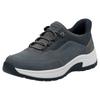 Slip-On Sneaker RIEKER "Ready2GO", Herren, Gr. 44, grau (dunkelblau, grau), Leder, Lederimitat, casual, Schuhe, Slipper, Schlupfschuh, Freizeitschuh mit weichem Schaftrand