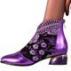 HOTRA Ankle Boots with Rhinestones for Women Embroidered Crystal Leaf Flower Chunky Heel Bootie Walking Boots for Dancer Wedding Party (Color : Purple, Size : 5.5 UK)