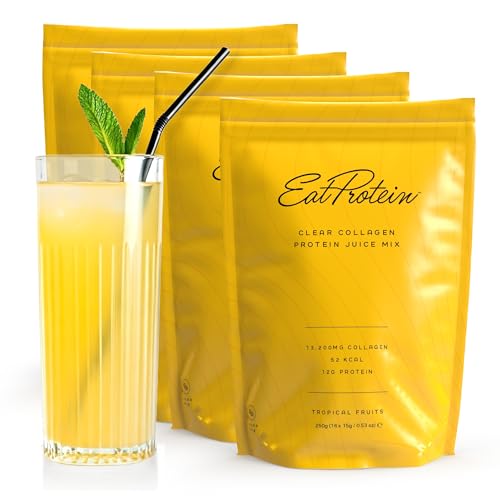 EatProtein Hydrolyzed Collagen Juice (2 Month Supply) | 13,200mg Type 1&3 Collagen | Powered by Zinc, VIT C, B6 & Magnesium | 12g Protein | 64x Servings - Tropical Fruits Flavour