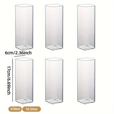 TEMU 6pcs Clear Food-grade High Borosilicate Glass Cups - Large Square Design For Milk, Juice, Breakfast, And Beverages - Transparent & For Home, Office, Or Holiday Use