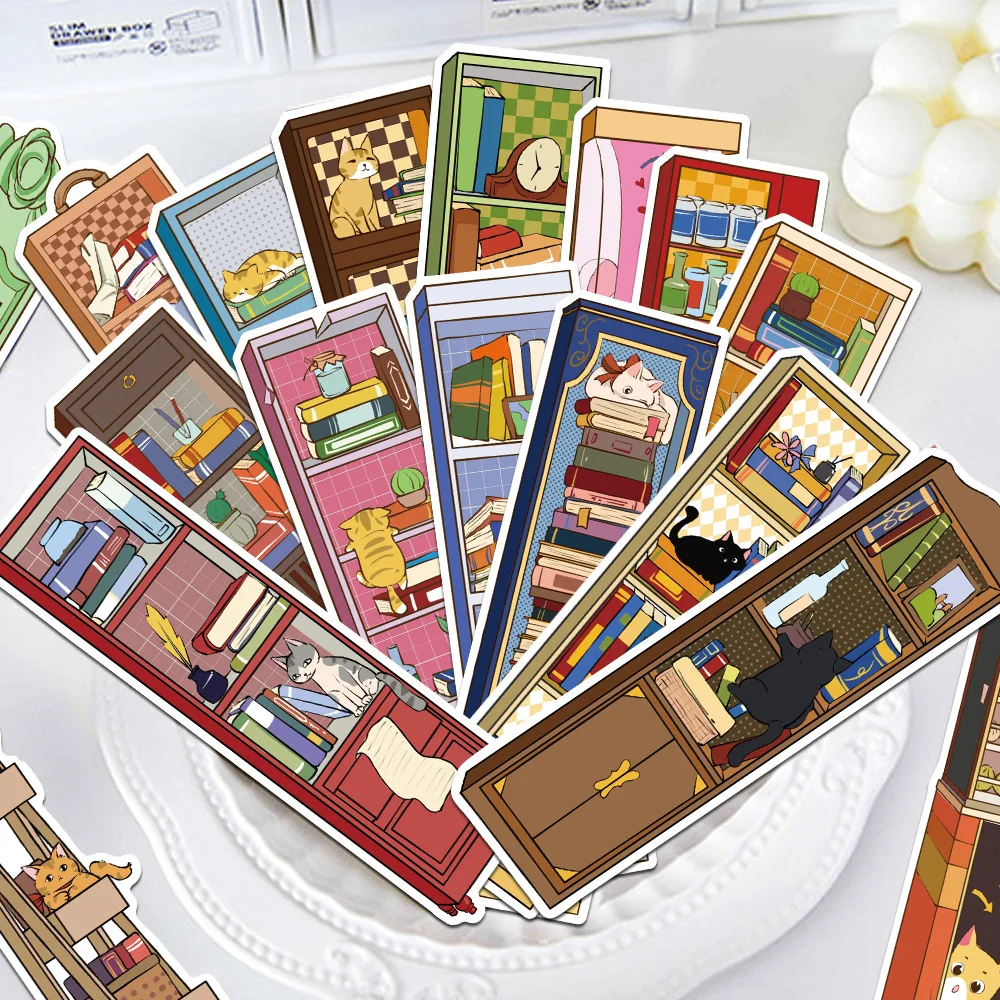 30 Stücke Katze Schrank Wald Lesezeichen Malerei Copywriting Papier Retro Ästhetische Märchen Landschaft Buch Ästhetische Karte Lesezeichen Image