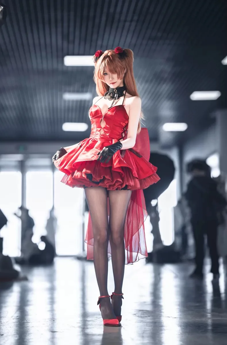 Asuka Langley Soryu EVA GODDESS OF VICTORY: NIKKE Cosplay Linkage Kostüm Damen sexy rotes trägerloses Kleid Halloween-Party-Set