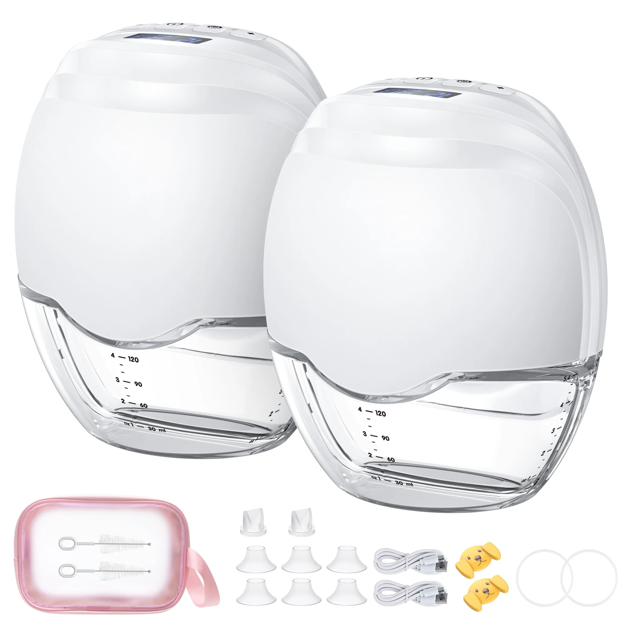 2/1 Stück tragbare Milchpumpe, freihändige elektrische Milchpumpen, Slient Comfort Milchsammler, BPA-freies LED-Display, 3 Modi, 12 Stufen Image