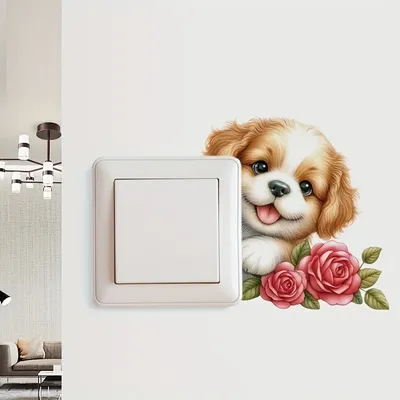 1pc entzückende Welpen schalter Aufkleber Schlafzimmer Wohnzimmer Lichtsc halter Aufkleber Cartoon Image