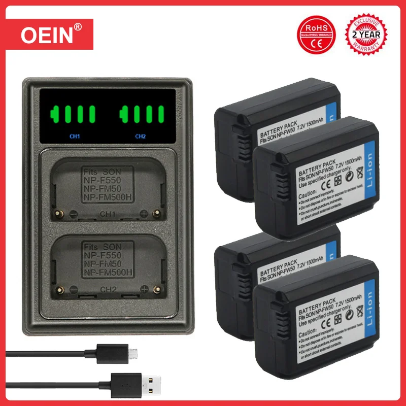4x2000mah NP-FW50 np fw50 batterie led usb dual ladegerät für sony a6000 a6400 a6300 a6500 a7 a7ii a7rii a7sii a7s a7s2 a7r Image