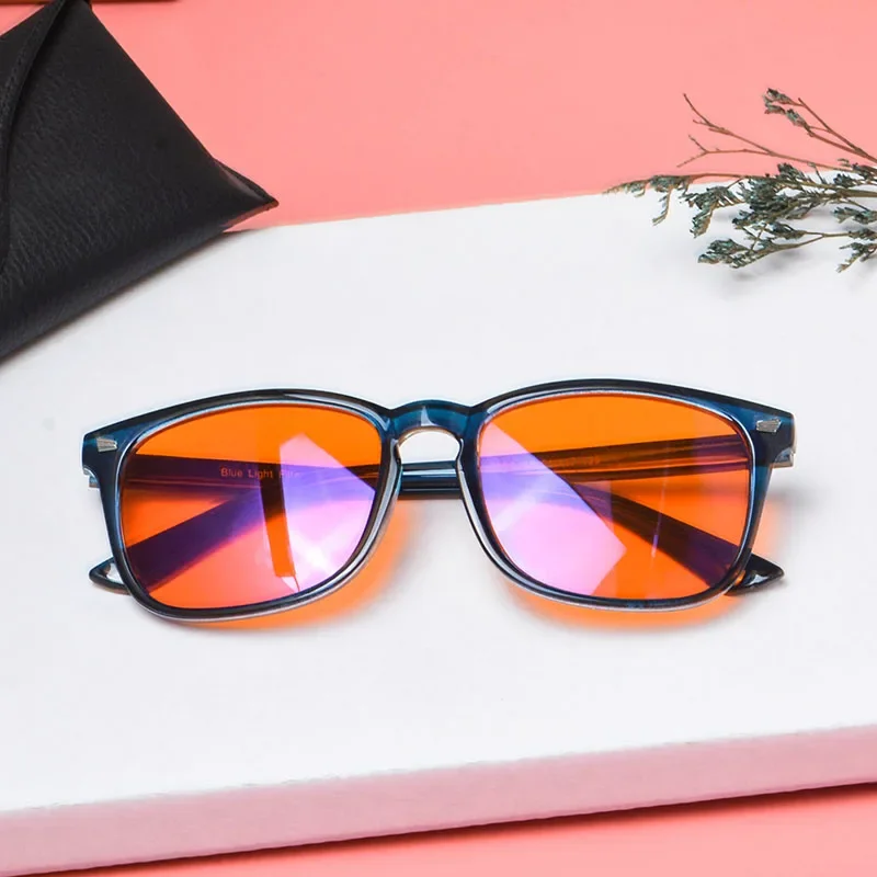 SHINU Anti-Blaulicht-Brille mit rot getönten Gläsern, besserer Schlaf, rote Linse, Filterbrille, Herren und Damen, orange-gelbe Gläser