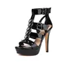 Plateau-Sandalen, ultrahohe Damenschuhe, Cover-Heel, schwarze Sandalen mit schmalem Band, römischer Stil, Damen-Partykleid-Schuhe, große Größe 43