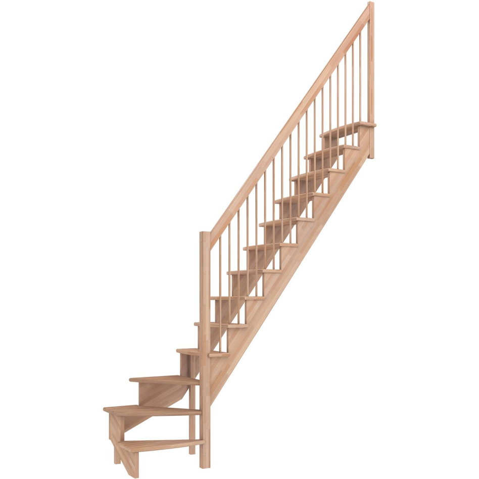 DOLLE Raumspartreppe Wangentreppe Lyon, 65 cm, 1/4 gewendelt,Buche,Holzgeländer rechts,versiegelt