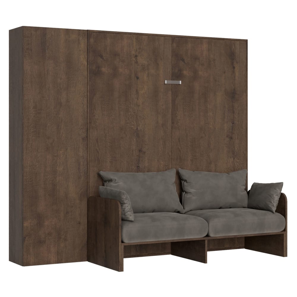 Lit escamotable vertical 160 av.colonne effet bois noyer