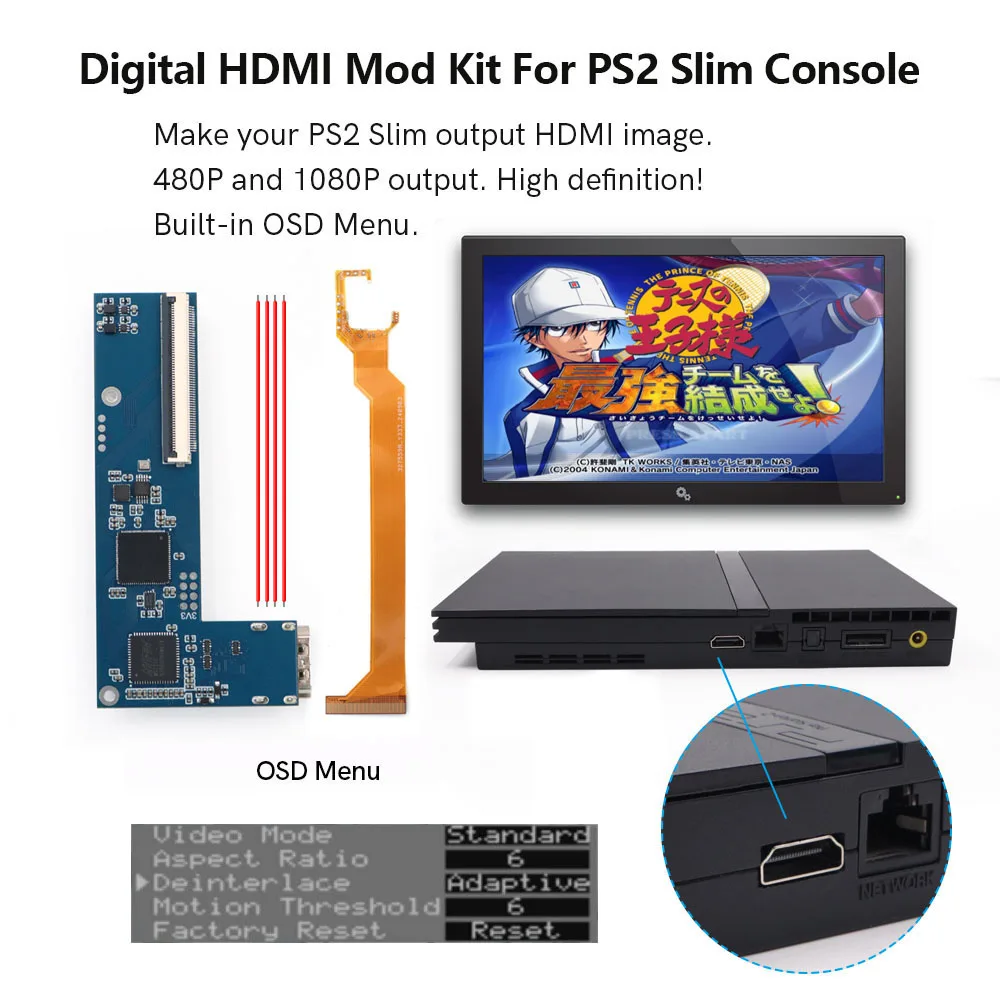 Hispeedido For PS2 Slim Digital HDMI Mod Kit Digital to Digital 480P 1080P HDMI Output Kit For PS2 Slim Console