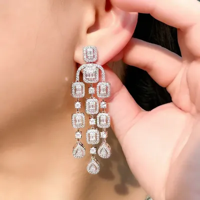 SINZRY new gorgeous party bridal jewelry cubic zircon micro pave long big tassel wedding drop