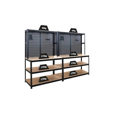 Proregal Mega Deal | 2x Profi Werkbank GIANT BEAST mit Lochwand | HxBxT 180x120x60cm | Fachlast 175kg | Schwarz Image