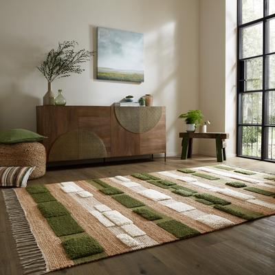 Teppich FLAIR RUGS "MEDINA BLOCKS", grün, B:120cm H:22mm L:170cm, Jute, Wolle, Teppiche, Jute/-und Wollmischung Image