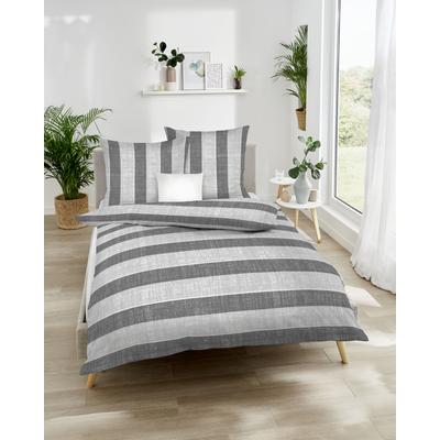 Bettwäsche KAEPPEL "College", grau, B/L: 240cm x 220cm, 2 St., Mako-Satin, B/L: 80cm x 80cm & 80cm x 80cm, Mako-Satin, Obermaterial: 100% Baumwolle, Bettwäsche, Mit breiten Streifen Image