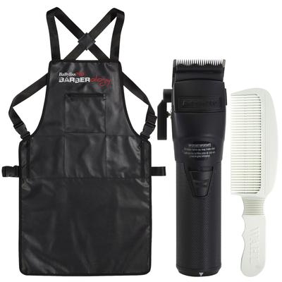 BaByliss Pro FXONE BLACKFX All-Metal Interchangeable-Battery Clipper #FX899MB + Industrial Barber Apron + Flat Top Comb