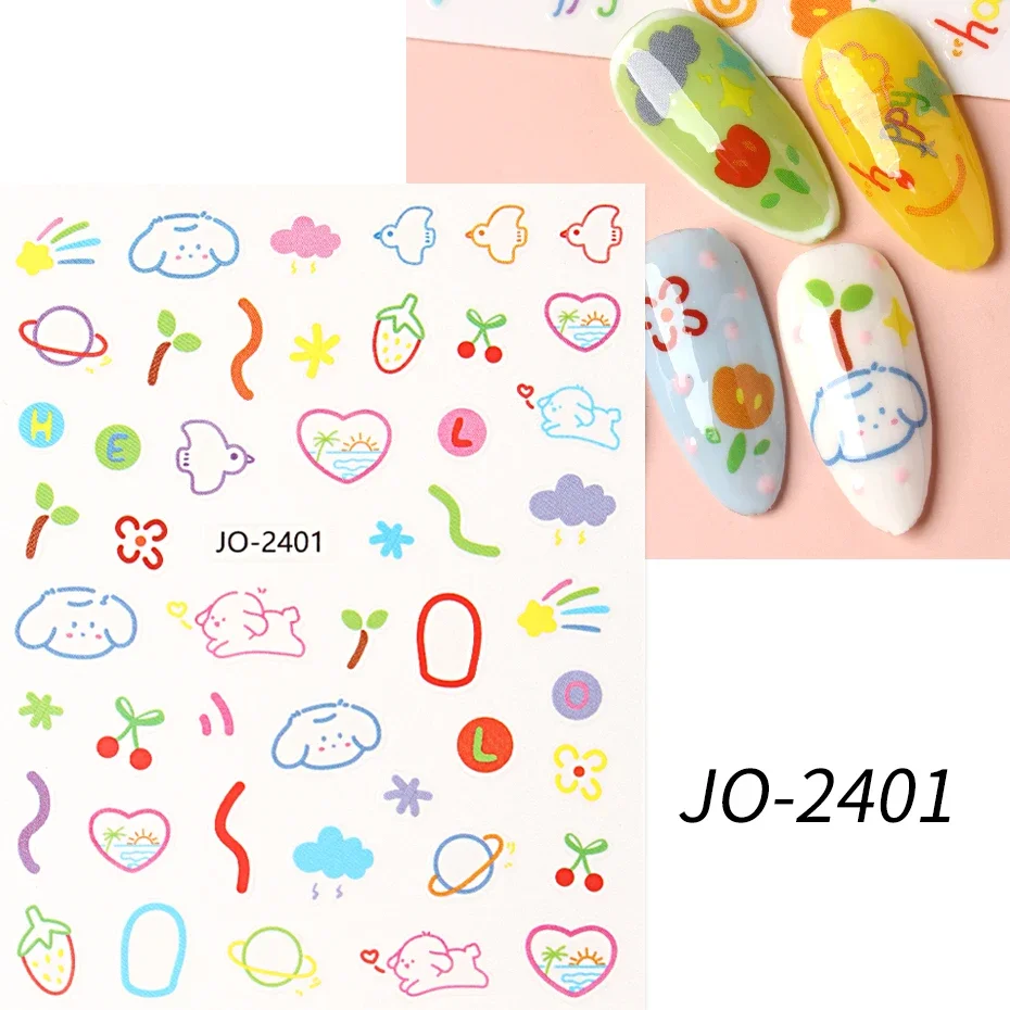 1 Stück 5D-Nagelaufkleber mit schwarzen Blumen, hochwertiger Anhänger, geprägte einfache Blumen, niedliche Cartoon-Nagelkunst, Sommerdekorationsaufkleber Image