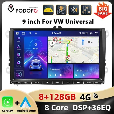 Podofo 9'' 8Core Car Stereo For VW Passat Golf MK5 MK6 Jetta T5 Multimedia Player GPS Navigation Carplay Android Auto Car Audio