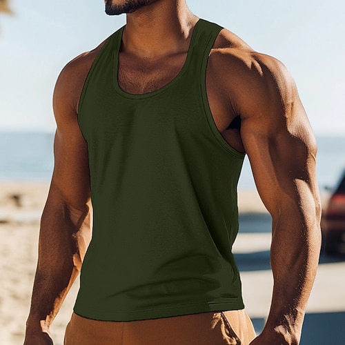 Herren Tank Top Weste Unterhemd Ärmelloses Shirt Ärmellos Rundhalsausschnitt Sommer Einfarbig Einfach Mode Klassisch Bequem Straße Lässig Sport Schwarz Weiß Rote Top T-Shirt für Herren Image