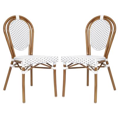 Flash Furniture 2 Pack Lourdes Indoor/outdoor Commercial Thonet Bistro Stacking Chair, Pe Rattan And Aluminum Frame, White & Gray/natural Frame