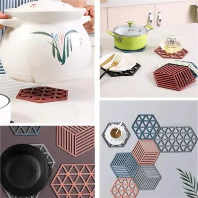 Hollow-Out Solid Color Tea Coaster - Heat-Resistant Non-Slip Rubber Drink Mat For Home Kitchen Decor