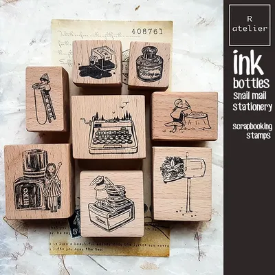 Stamp Kawaii Scrapbooking Ink Bottle Journaling Diary Decoration Cute Wooden Stamps