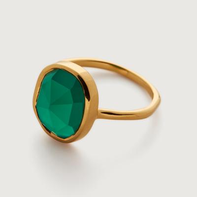 Gold Siren Gemstone Medium Ring Green Onyx
