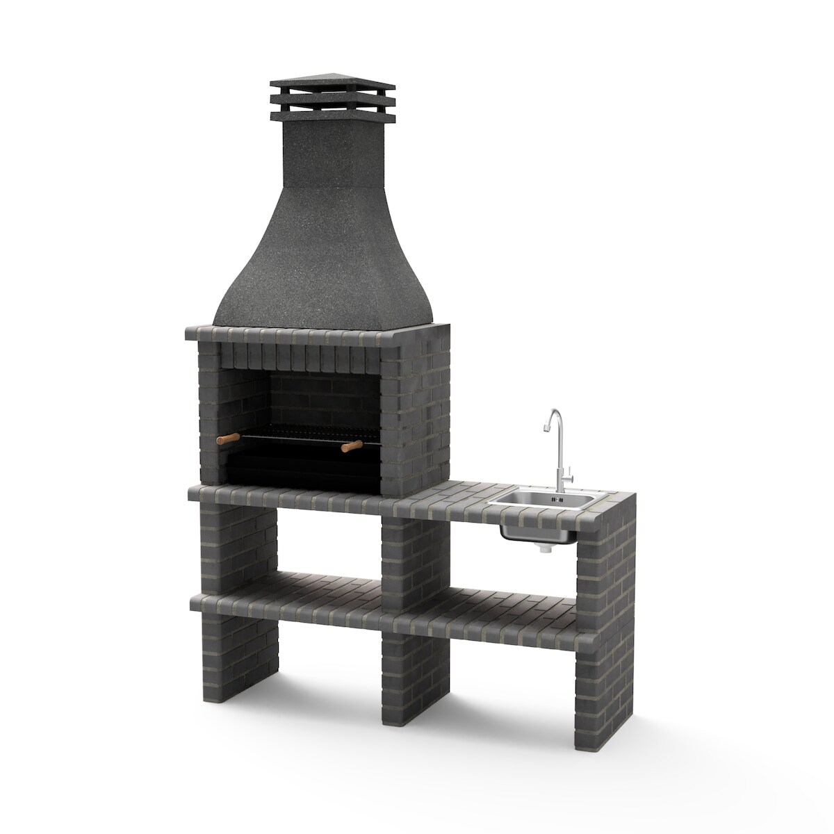 MAESTRO FERRETERO MF - BBQ-Modul KHIVA Plus mit seitlicher Ablage, Spüle, Wasserhahn & Feuerstelle. Dunkelgrau (164x58x246 cm). REF: M01026. Für den Außenbereich. Image