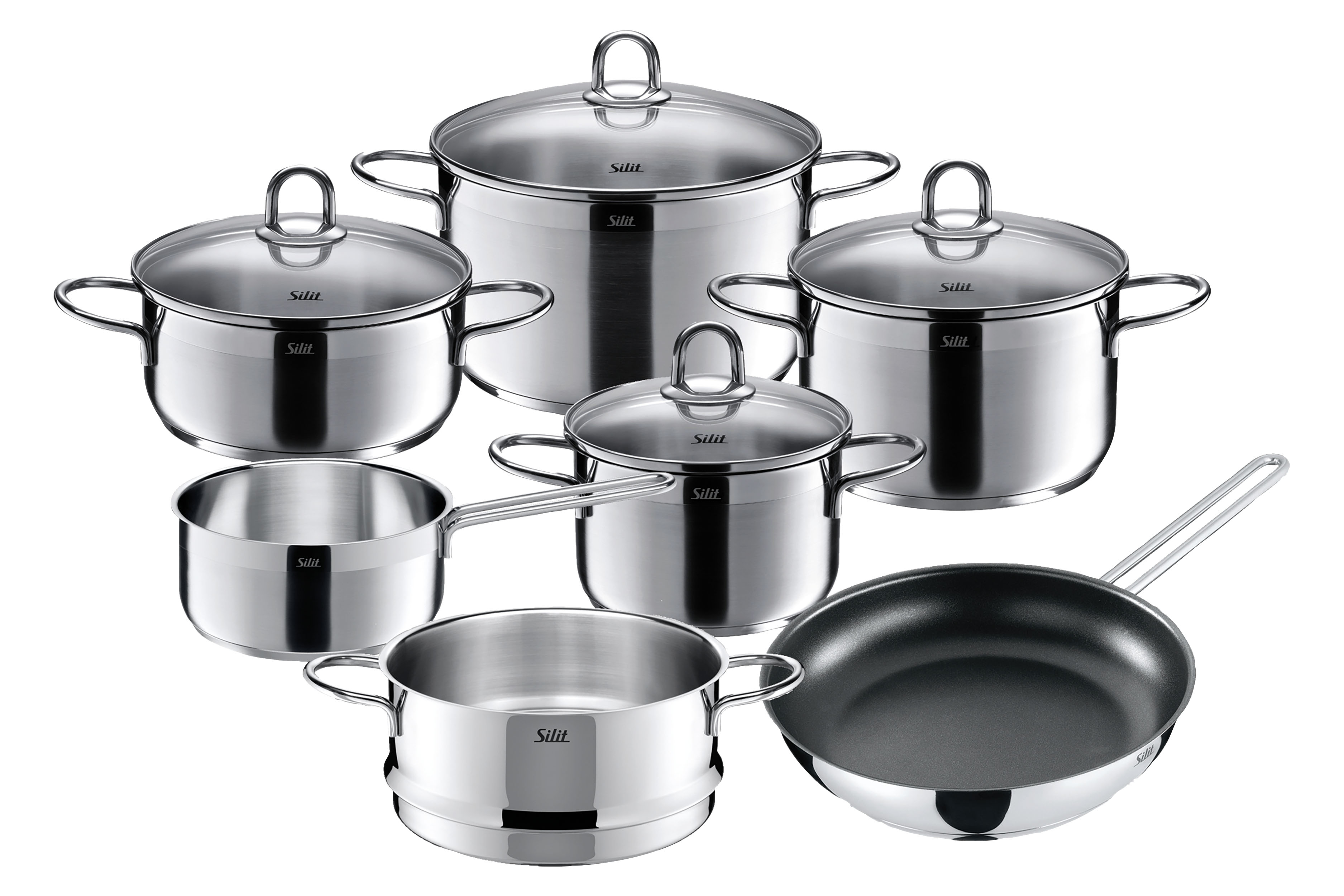 Topf-Set SILIT "Diamant", grau (edelstahl), B:30cm H:25cm L:40cm, Töpfe, Silitherm-Allherdboden, induktionsgeeignet, spülmaschinengeeignet Image