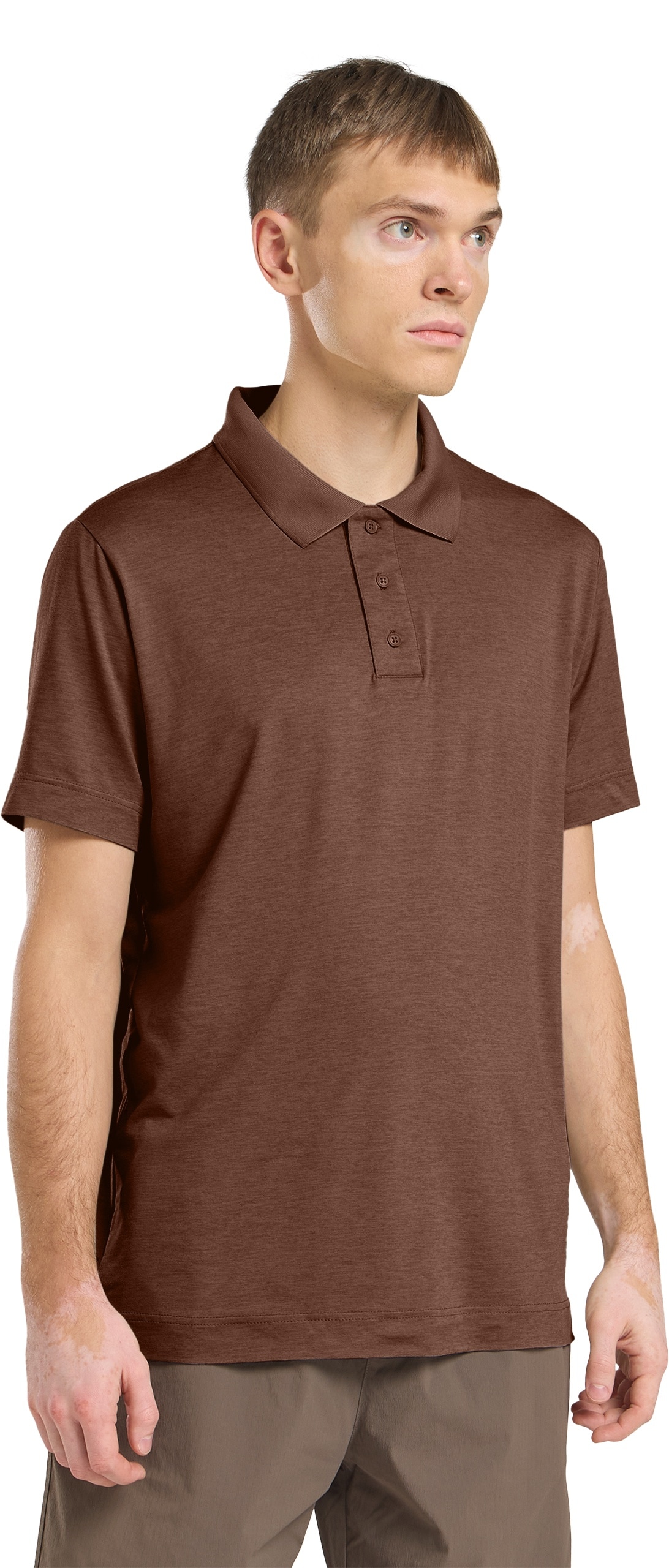 Poloshirt JACK WOLFSKIN "TRAVEL POLO M", Herren, Gr. S (48), schwarzrust, heather, Oberstoff: 95% POLYESTER, 5% ELASTHAN; Kontrastmaterial 1: 100% POLYAMID, Shirts