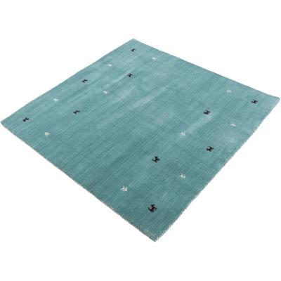 Wollteppich CARPETFINE "Gabbeh-Uni", blau (türkis), B:200cm H:15mm L:200cm, Wolle, Teppiche, reine Wolle, handgewebt, Gabbeh Loom Tiermotiv, Sonderform Quadrat Image