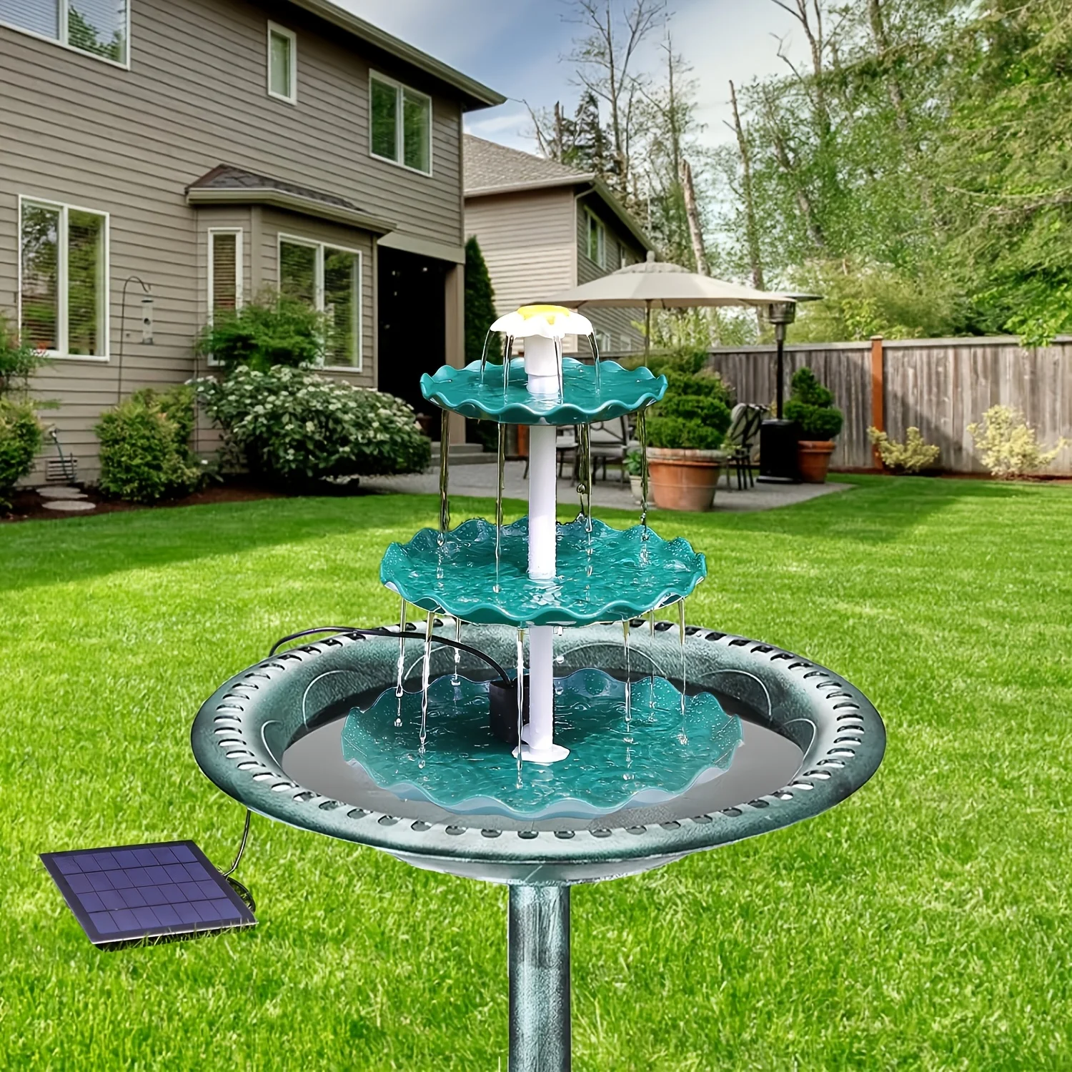 3,5 W gewelltes Dreifach-Wasserbrunnen-Set, abnehmbares Vogelbadebrunnen-Set, DIY-Solarbrunnen, Garten, Balkon, Innenhof