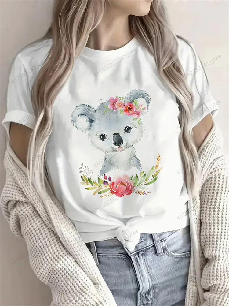 Koala Niedlichen Tier T-Shirt Frauen Kurzarm Sommer Mode T-shirt Casual Weiß Mode T-shirt Oansatz Tops Image