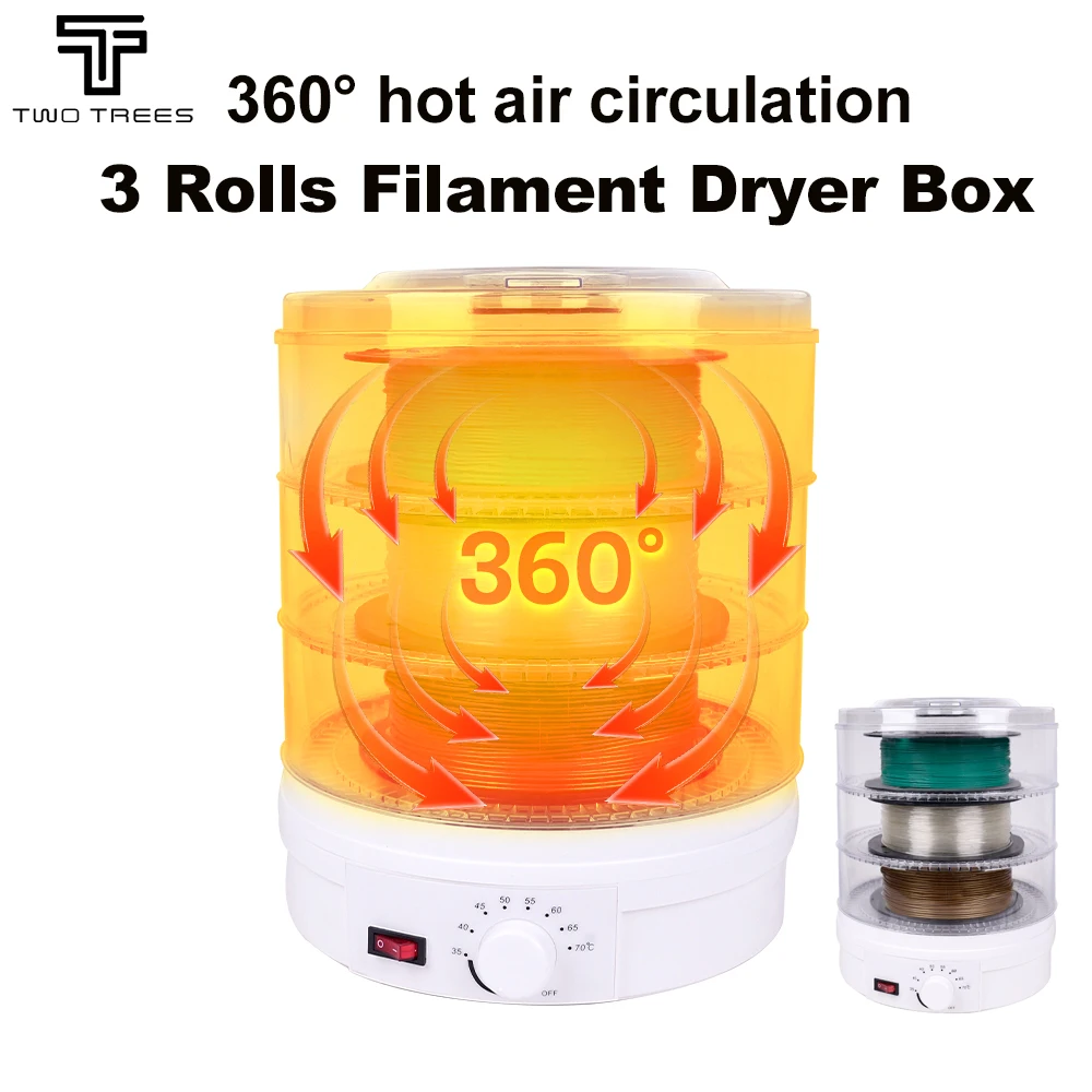 Zwei Bäume, 3 Rollen Filamenttrockner, Trocknungsbox für Filamente, 360° ° Heißluftheizung für 1,75 mm/2,85 mm ABS PLA PETG TPU 3D-Drucker Image