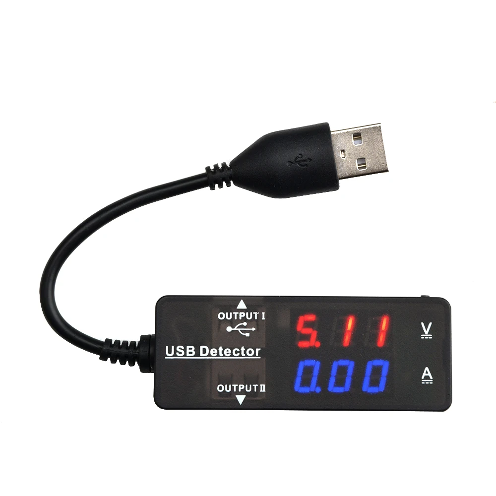 Rot-blaues Spannungs-Strommessgerät mit digitaler Anzeige und USB-Kabel für Mobiltelefone, Powerbanks, Tablets – tragbarer Batterietester Image