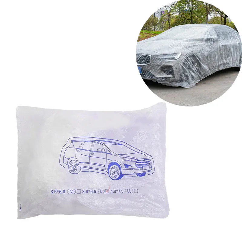 Einweg-Autoabdeckung für den Innenbereich, staubdicht, regenfest, transparente Farbe, staubdicht, Kunststoff-PE-Folie, regensichere Autoabdeckung Image
