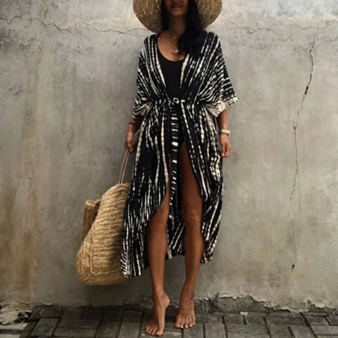 Strand Badeanzug stilvolle Krawatte Dye Open Front lange Kimono Badeanzug vertuschen für Frauen Image