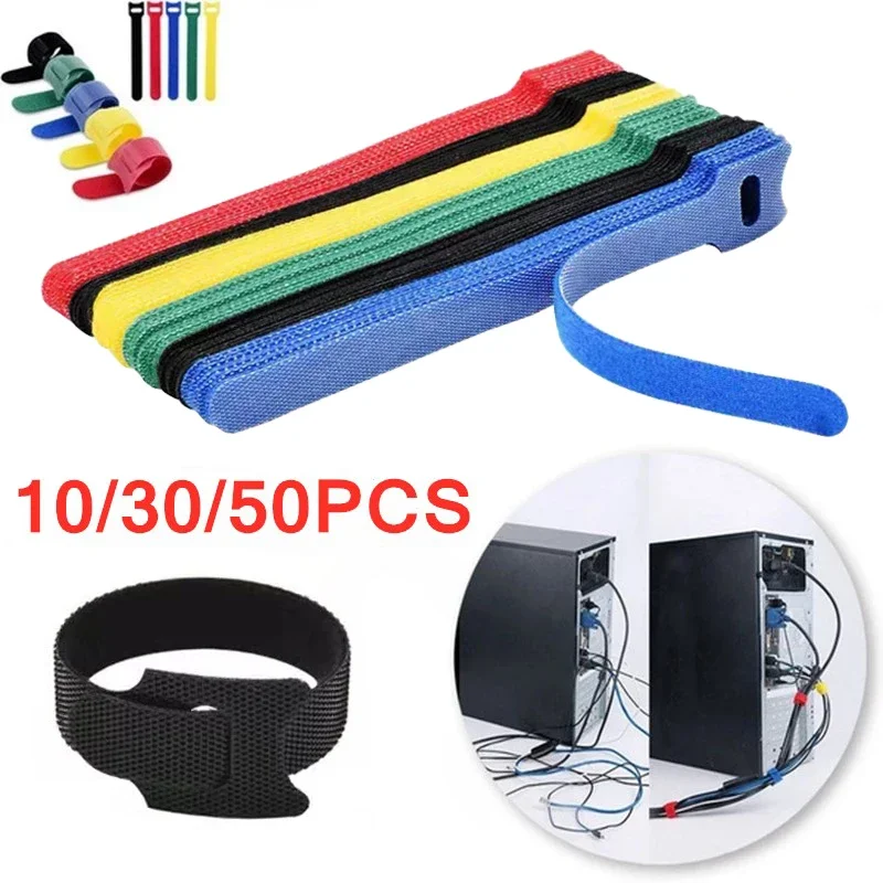 50 Stück/30 Stück/10 Stück lösbare Kabelbinder Kunststoff Nylon Hakenschlaufe Wrap Zip Bundle Verschlussband abnehmbarer T-Typ-Draht-Organizer Image