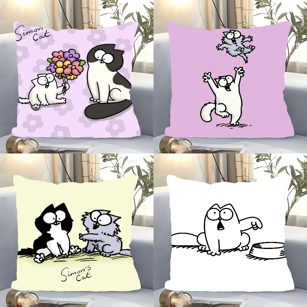 Cartoon S-Simons-Katze Niedlicher Kissenbezug Quadratisches Kissen Schlafzimmer Sofa Freizeit Komfort Kissen Auto Wohnzimmer Heimdekoration 40X40 Image