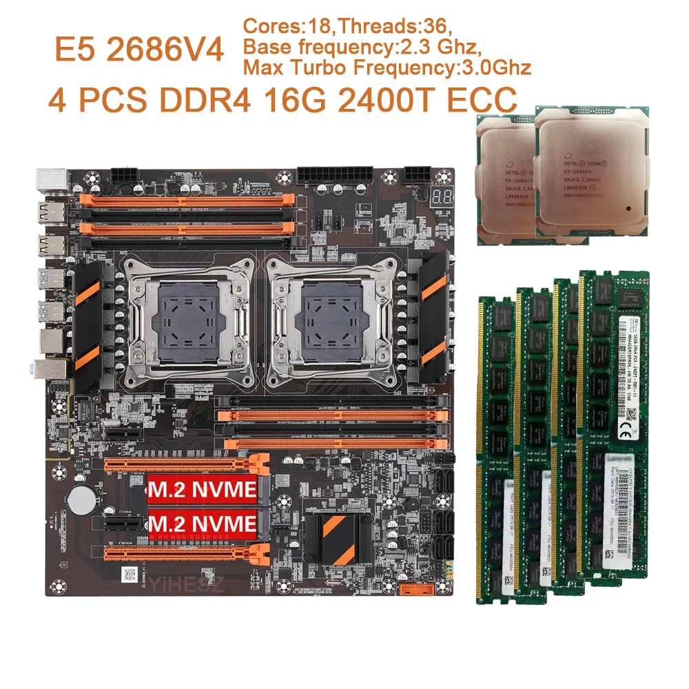 X99 Dual CPU Motherboard X99 Motherboard LGA 2011 v3 E-ATX USB3.0 SATA mit Dual Xeon E5 2686V4 Dual M.2 Slot 8 DIMM DDR4 2011-3 Image
