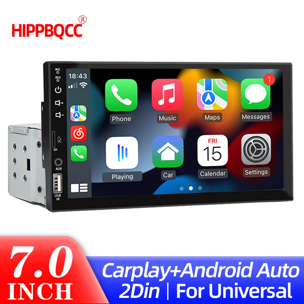 HIPPBQCC 7-Zoll-Autoradio Carplay Android Auto 1 Din Multimedia Bluetooth Player Mirror-Link HD Touchscreen USB FM AUX-Eingang Image