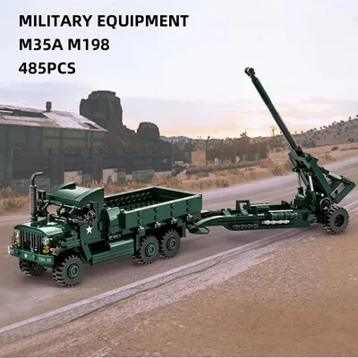 485PCS Military Klassische Bausteine Modell M35A2 M198 Lkw Kleine Partikel Junge Pädagogisches Image