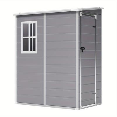 TEMU 1pc Waterproof Plastic Garden Shed, 5x4ft Tool Storage House With Lockable Single Door & Window, Pp Material, Outdoor Shelter For Tools And Equipment, Outdoor Storage Shed, Lifelook